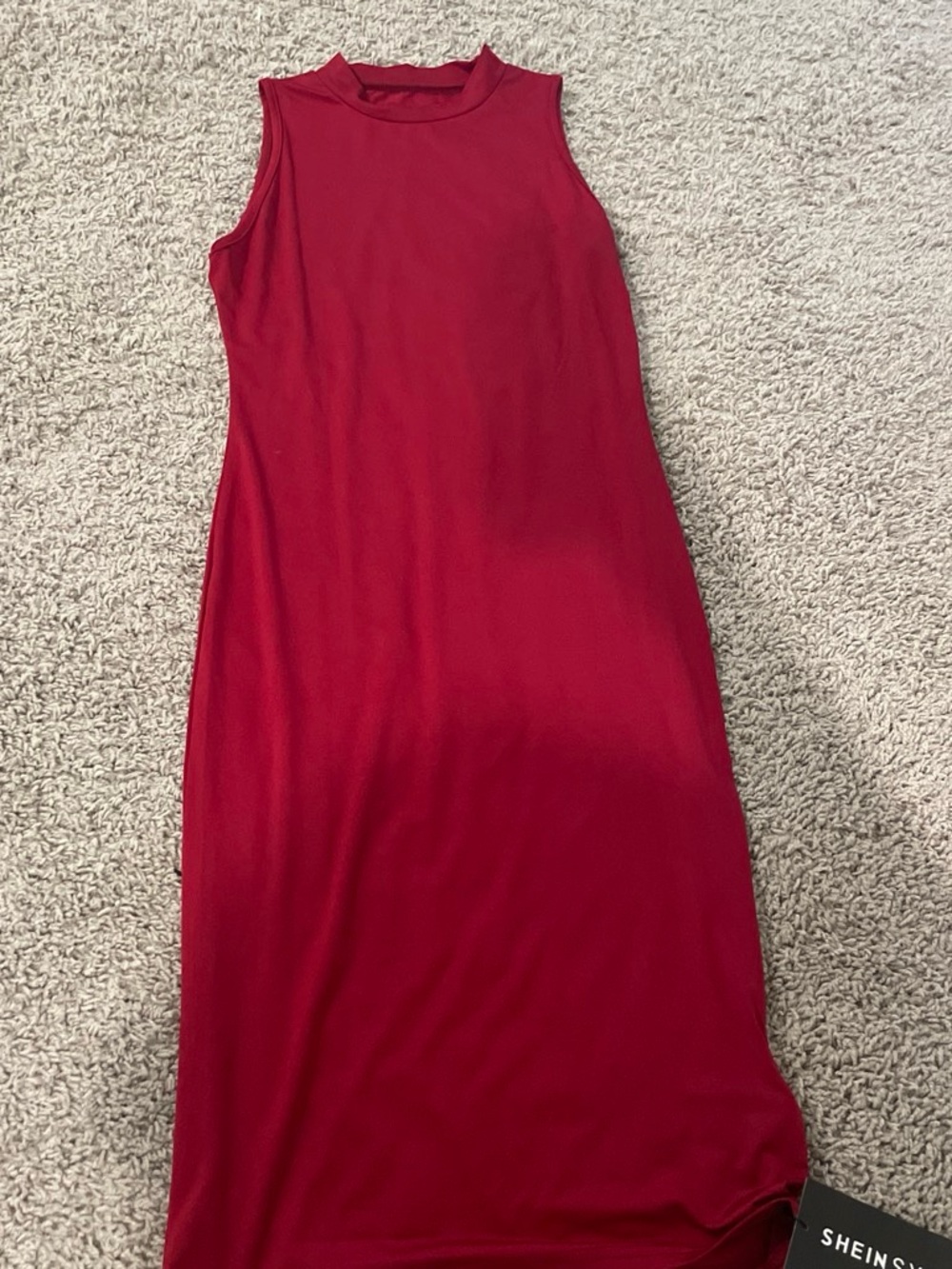 SHEIN Crimson Red Sleeveless Mock Neck Maxi Dress